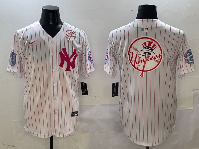 Men New York Yankees Blank White Stripe Jointly Name Nike 2025 MLB Jersey style 27->new york yankees->MLB Jersey